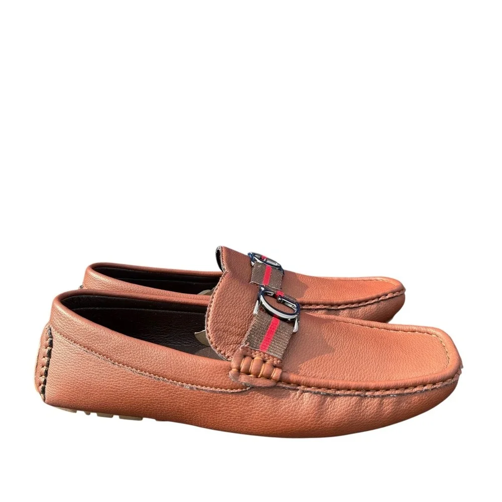 Guess Men's Brown Driver Loafers Size 9M Slip On Moc Toe PU Leather Bit Logo
